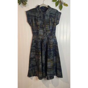 Babette Abstract Print Frayed Edge Button-Front Dress With Pockets XXS